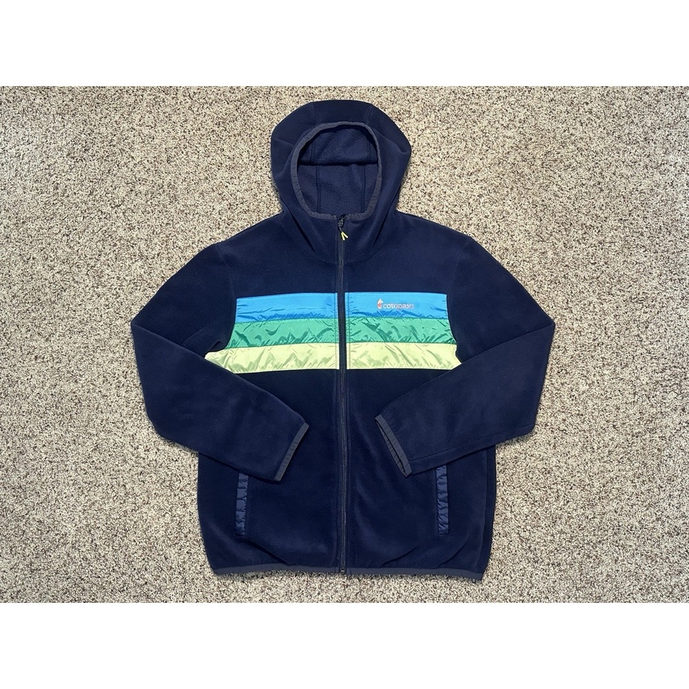 Cotopaxi Teca Striped Hooded Full Zip Fleece Jacket Blue Medium